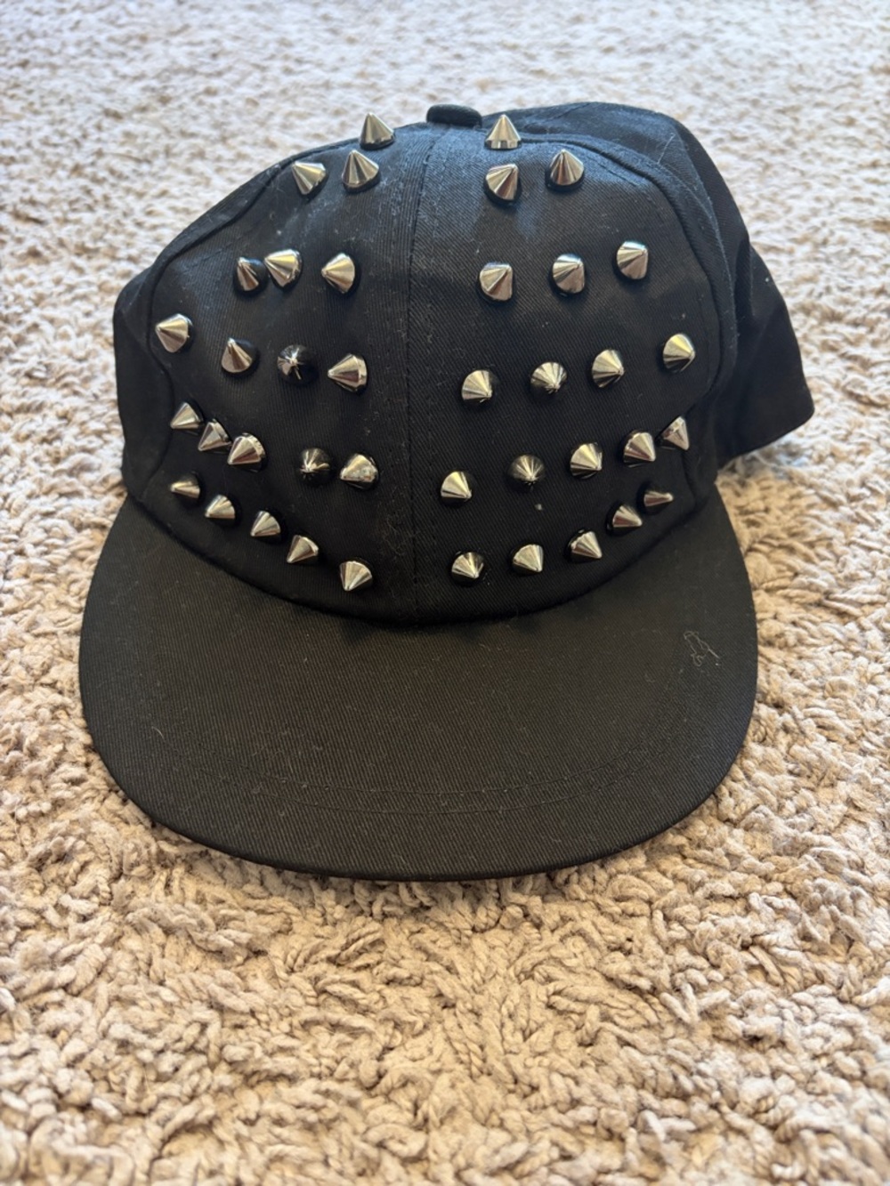 Black Studded Spike Snapback Hat - Men Accessories - Picture 3 of 5